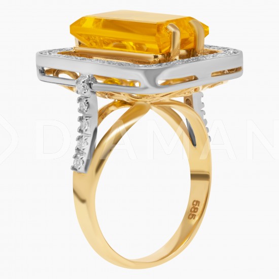 Золотое кольцо с цитрином и бриллиантом, арт. 200421.04.07
